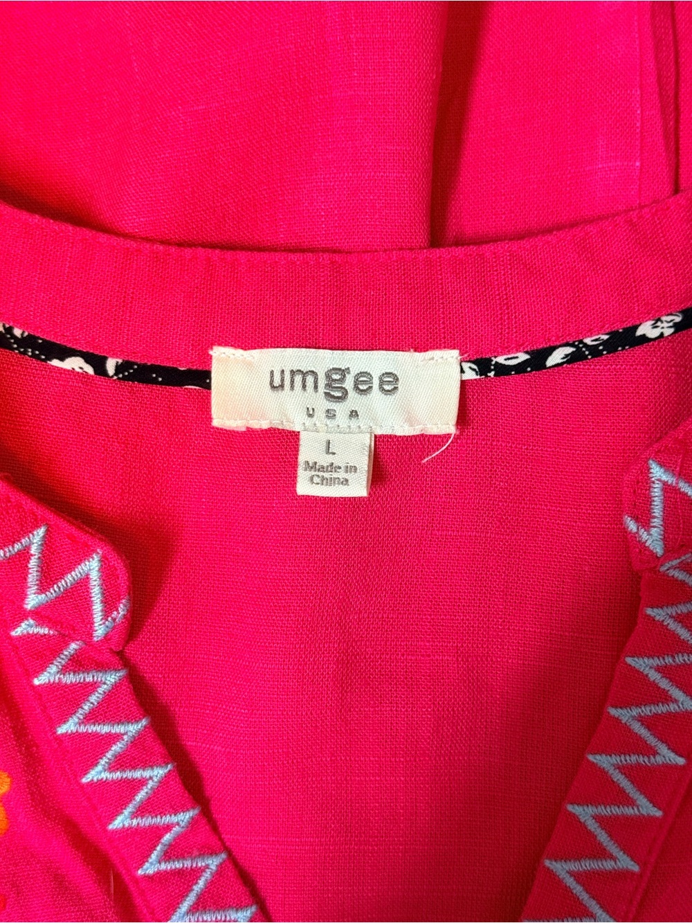 Umgee Fuchsia Boho Embroidered Pom-Pom Mini Dress L - Picture 8 of 9